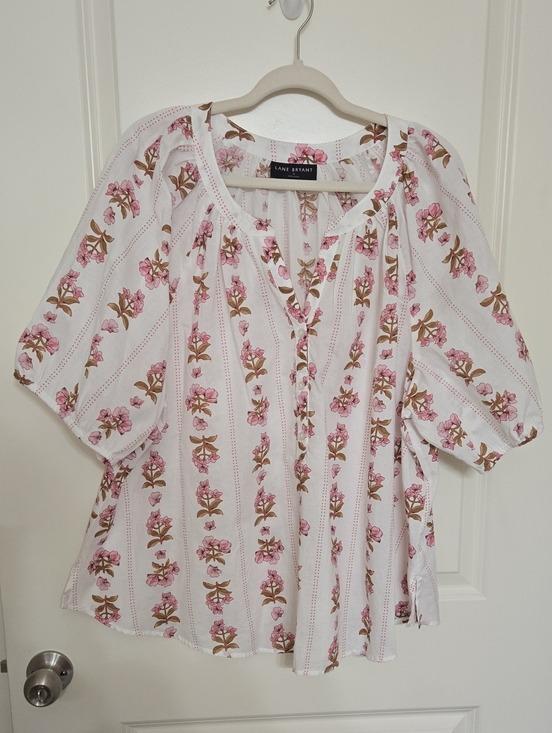 Lane Bryant Tops - Lane Bryant White Blouse with Pink and Brown Floral Stripe